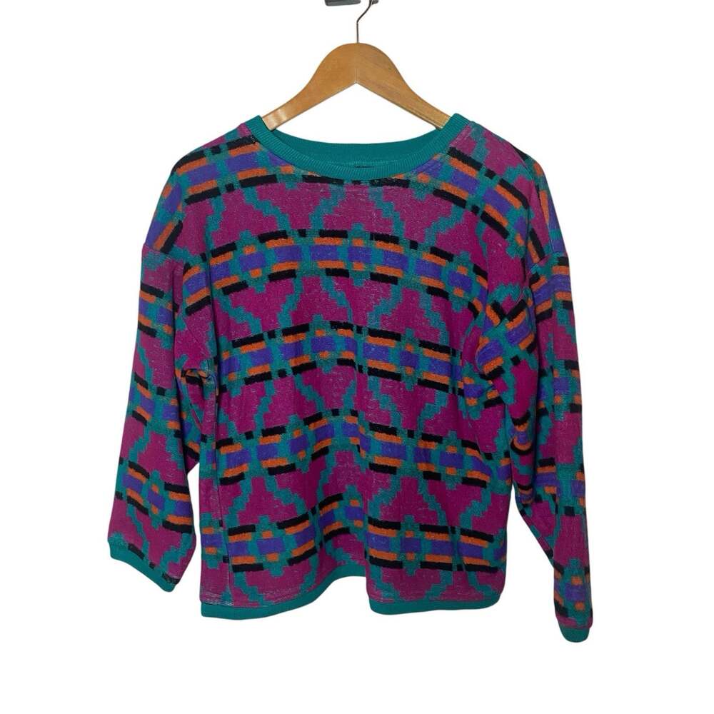 Vintage 90’s Objects D'Art Geometric Knit Sweater Small Retro Disco Party USA